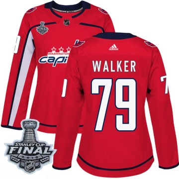 Authentic Adidas Women's Nathan Walker Washington Capitals Home 2018 Stanley Cup Final Patch Jersey - Red