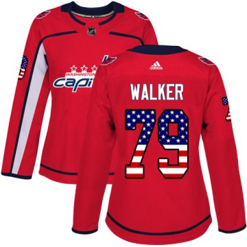 Authentic Adidas Women's Nathan Walker Washington Capitals USA Flag Fashion Jersey - Red