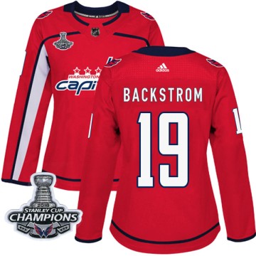 Authentic Adidas Women's Nicklas Backstrom Washington Capitals Home 2018 Stanley Cup Champions Patch Jersey - Red