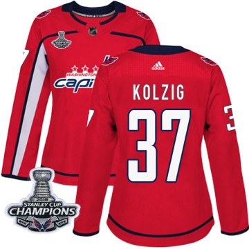 Authentic Adidas Women's Olaf Kolzig Washington Capitals Home 2018 Stanley Cup Champions Patch Jersey - Red