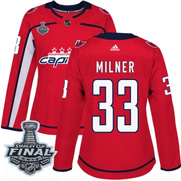 Authentic Adidas Women's Parker Milner Washington Capitals Home 2018 Stanley Cup Final Patch Jersey - Red