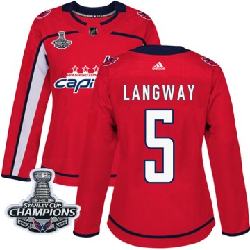 Authentic Adidas Women's Rod Langway Washington Capitals Home 2018 Stanley Cup Champions Patch Jersey - Red