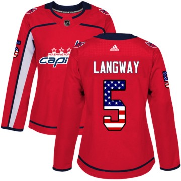 Authentic Adidas Women's Rod Langway Washington Capitals USA Flag Fashion Jersey - Red