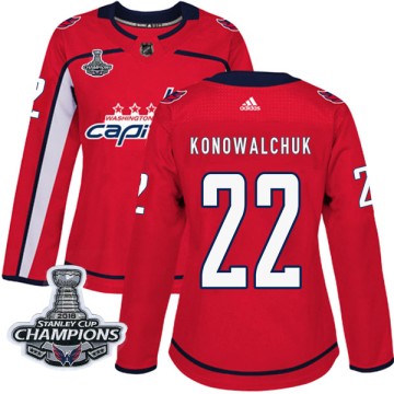 Authentic Adidas Women's Steve Konowalchuk Washington Capitals Home 2018 Stanley Cup Champions Patch Jersey - Red