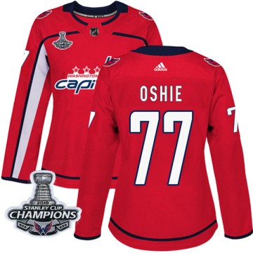 Authentic Adidas Women's T.J. Oshie Washington Capitals Home 2018 Stanley Cup Champions Patch Jersey - Red