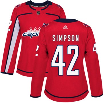 Authentic Adidas Women's Wayne Simpson Washington Capitals Home Jersey - Red