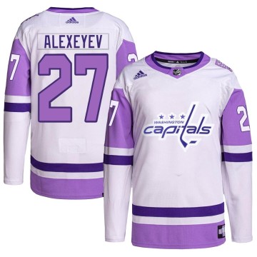 Authentic Adidas Youth Alexander Alexeyev Washington Capitals Hockey Fights Cancer Primegreen Jersey - White/Purple