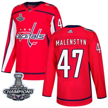 Authentic Adidas Youth Beck Malenstyn Washington Capitals Home 2018 Stanley Cup Champions Patch Jersey - Red