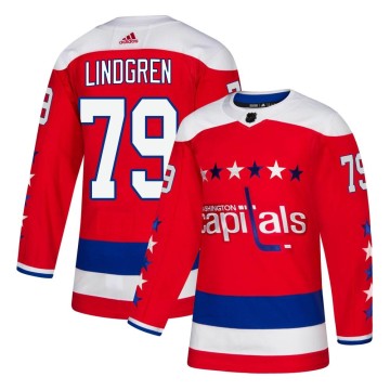 Authentic Adidas Youth Charlie Lindgren Washington Capitals Alternate Jersey - Red