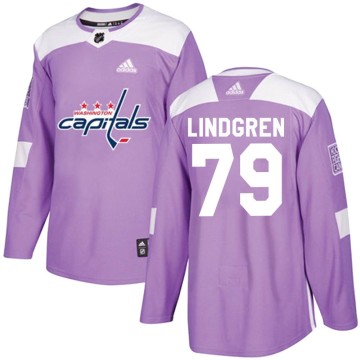 Authentic Adidas Youth Charlie Lindgren Washington Capitals Fights Cancer Practice Jersey - Purple