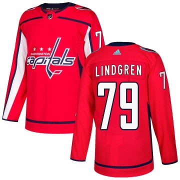 Authentic Adidas Youth Charlie Lindgren Washington Capitals Home Jersey - Red