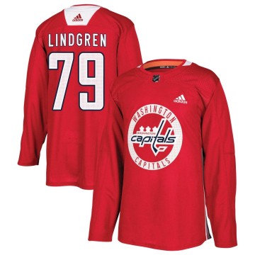 Authentic Adidas Youth Charlie Lindgren Washington Capitals Practice Jersey - Red