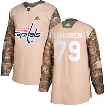 Authentic Adidas Youth Charlie Lindgren Washington Capitals Veterans Day Practice Jersey - Camo