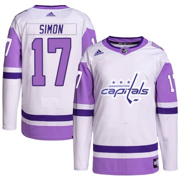 Authentic Adidas Youth Chris Simon Washington Capitals Hockey Fights Cancer Primegreen Jersey - White/Purple