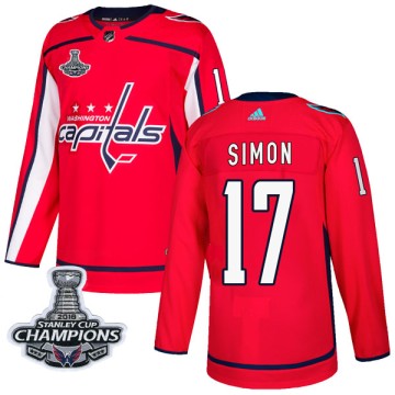 Authentic Adidas Youth Chris Simon Washington Capitals Home 2018 Stanley Cup Champions Patch Jersey - Red