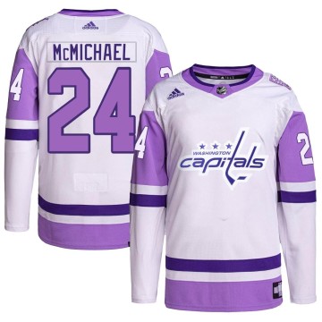 Authentic Adidas Youth Connor McMichael Washington Capitals Hockey Fights Cancer Primegreen Jersey - White/Purple
