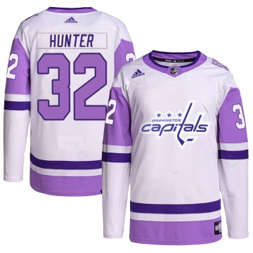 Authentic Adidas Youth Dale Hunter Washington Capitals Hockey Fights Cancer Primegreen Jersey - White/Purple