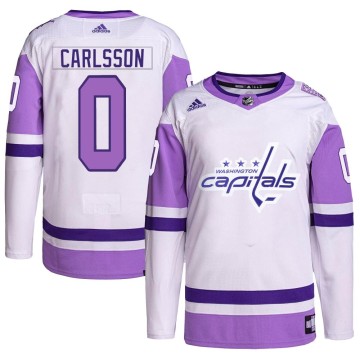 Authentic Adidas Youth Gabriel Carlsson Washington Capitals Hockey Fights Cancer Primegreen Jersey - White/Purple