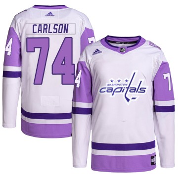 Authentic Adidas Youth John Carlson Washington Capitals Hockey Fights Cancer Primegreen Jersey - White/Purple