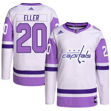 Authentic Adidas Youth Lars Eller Washington Capitals Hockey Fights Cancer Primegreen Jersey - White/Purple