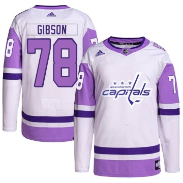Authentic Adidas Youth Mitchell Gibson Washington Capitals Hockey Fights Cancer Primegreen Jersey - White/Purple