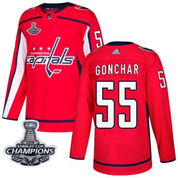 Authentic Adidas Youth Sergei Gonchar Washington Capitals Home 2018 Stanley Cup Champions Patch Jersey - Red