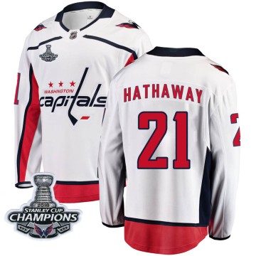Breakaway Fanatics Branded Men's Garnet Hathaway Washington Capitals Away 2018 Stanley Cup Champions Patch Jersey - White