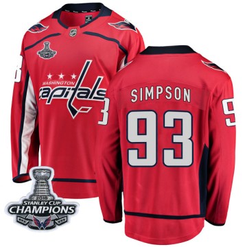 Breakaway Fanatics Branded Men's Mark Simpson Washington Capitals Home 2018 Stanley Cup Champions Patch Jersey - Red