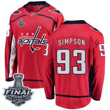 Breakaway Fanatics Branded Men's Mark Simpson Washington Capitals Home 2018 Stanley Cup Final Patch Jersey - Red
