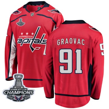 Breakaway Fanatics Branded Men's Tyler Graovac Washington Capitals Home 2018 Stanley Cup Champions Patch Jersey - Red