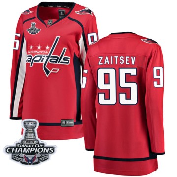Breakaway Fanatics Branded Women's Dmitriy Zaitsev Washington Capitals Home 2018 Stanley Cup Champions Patch Jersey - Red