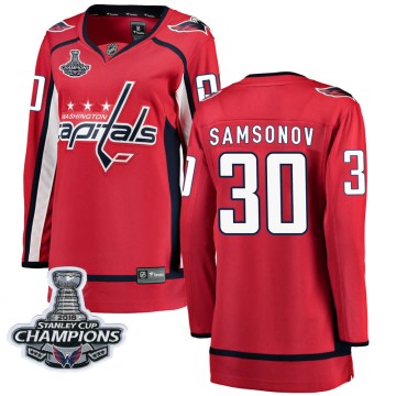 Breakaway Fanatics Branded Women's Ilya Samsonov Washington Capitals Home 2018 Stanley Cup Champions Patch Jersey - Red