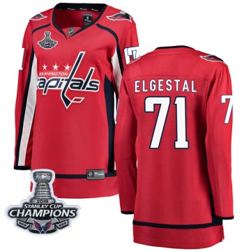 Breakaway Fanatics Branded Women's Kevin Elgestal Washington Capitals Home 2018 Stanley Cup Champions Patch Jersey - Red