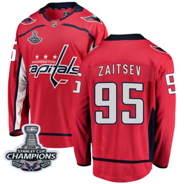 Breakaway Fanatics Branded Youth Dmitriy Zaitsev Washington Capitals Home 2018 Stanley Cup Champions Patch Jersey - Red