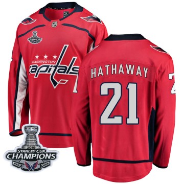 Breakaway Fanatics Branded Youth Garnet Hathaway Washington Capitals Home 2018 Stanley Cup Champions Patch Jersey - Red
