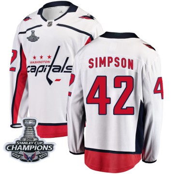 Breakaway Fanatics Branded Youth Wayne Simpson Washington Capitals Away 2018 Stanley Cup Champions Patch Jersey - White