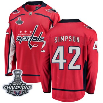 Breakaway Fanatics Branded Youth Wayne Simpson Washington Capitals Home 2018 Stanley Cup Champions Patch Jersey - Red